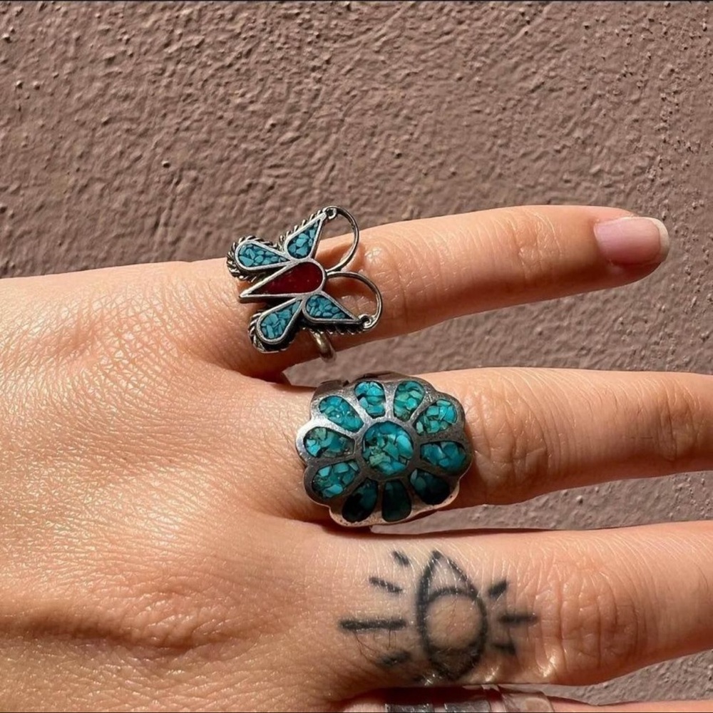 Coral & Turquoise Butterfly Ring